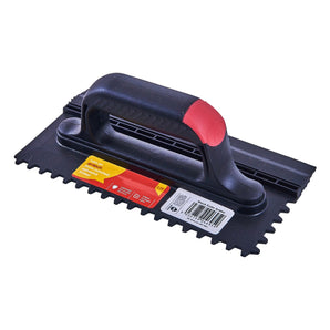 Notched Adhesive Trowel With Squeegee Blade